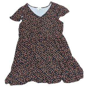 Derek Heart PLUS 2X Skater Dress Empire Waist Ruffle Sleeve Black Floral NWT